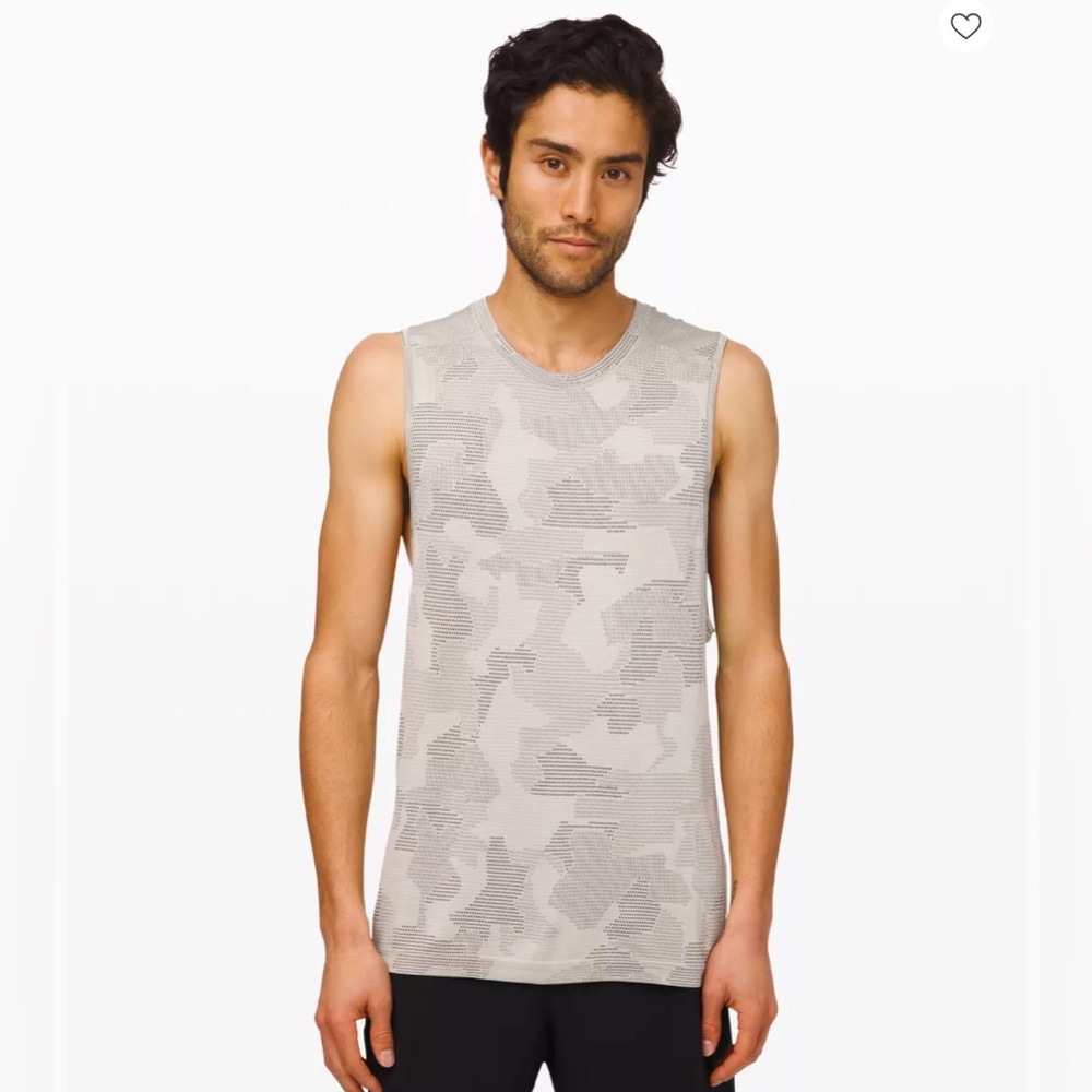 🌼Lululemon Athletica Metal Vent Tech Camo Muscle Top White Gray Men's Size S